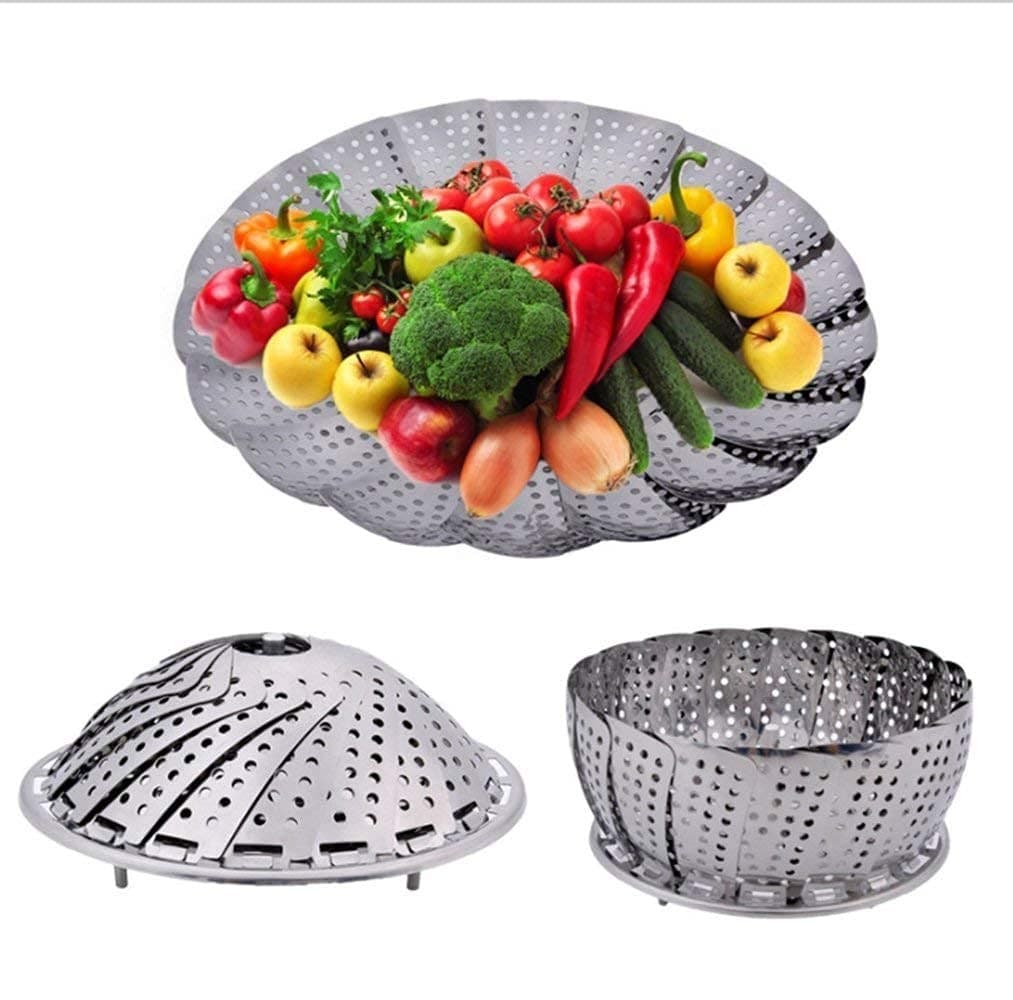 MSA MSAStainless Steel Steamer Retractable, Metallic Stainless Steel Steamer Basket for Vegetable/Insert for Pots, Pans Foldable Multipurpose Fruit Bowl Steamer