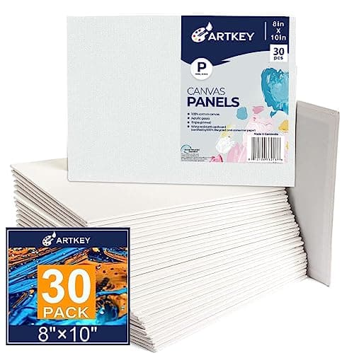 Artkey Canvases for Painting 8x10 Inch 30Pack 10 oz Primed 100 Cotton White Blank Flat Canvas Boards Art Paint Canvas Panels for Acrylic Oil Watercolor Tempera Paints