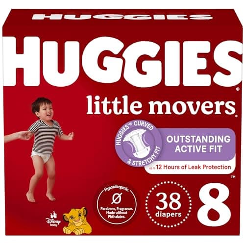 Huggies Size 8 Diapers, Little Movers Baby Diapers, Size 8 (46+ lbs), 38 Count