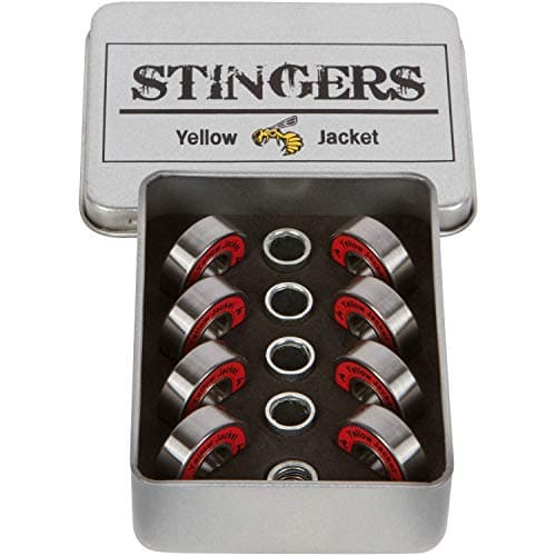 Yellow Jacket Premium Skateboard Bearings, Pro Longboard Bearings, 608, ABEC 11, Washers and Spacers, Racer Red (Pack of 8)