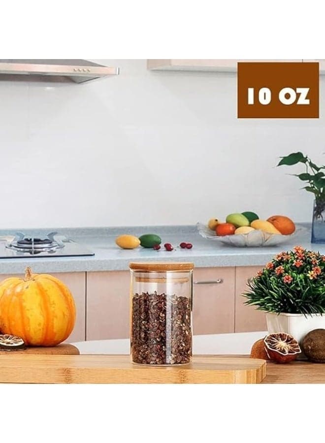 4 Pcs Glass Storage Jar With Bamboo Cover, 10 Ounce Food Sealed Jar, for Storing Dry Food Such As Beans, Pasta, Sugar And Grains