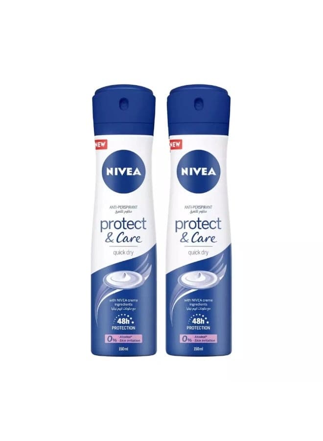 Nivea Protect and Care Deo Spray, Anti-perspirant for Women- 2X150ml
