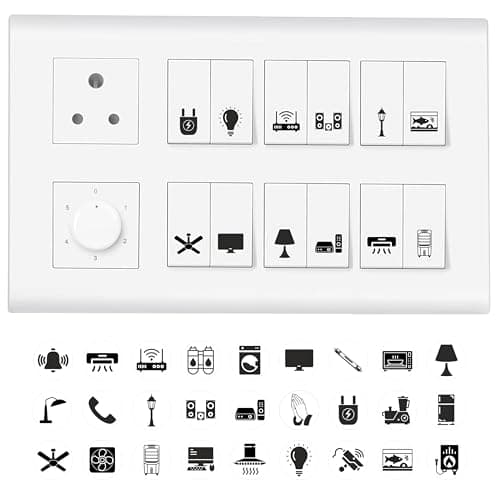 11 Strokes Black & White Switch Board Stickers - 3 Self-Adhesive Sheets, Electric Labels, Transparent Stickers for Home Wall Switches-Vinyl
