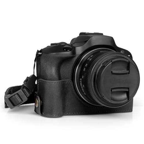 MegaGear Ever Ready Genuine Leather Half Camera Case Compatible with Canon EOS R100 Black