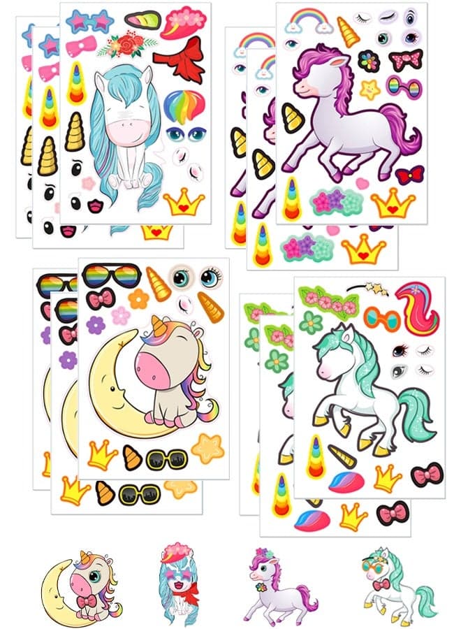 12 Sheets Cartoon Animal Stickers Party Favors Make a Animal Stickers for Kids Make a Face Stickers Fun DIY Craft Project for Animal Theme Birthday Party Favors Unicorn Pegasus stickers