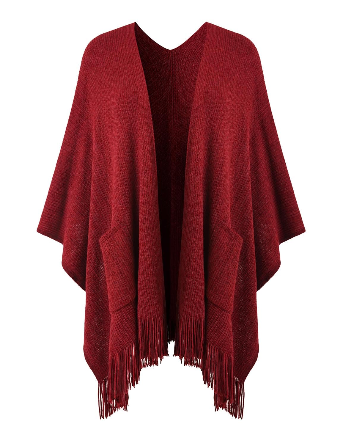 Ferand Shawl Wraps for Women Cozy Lightweight Poncho Cape with Pockets Warm for Fall Winter Travel Burgundy