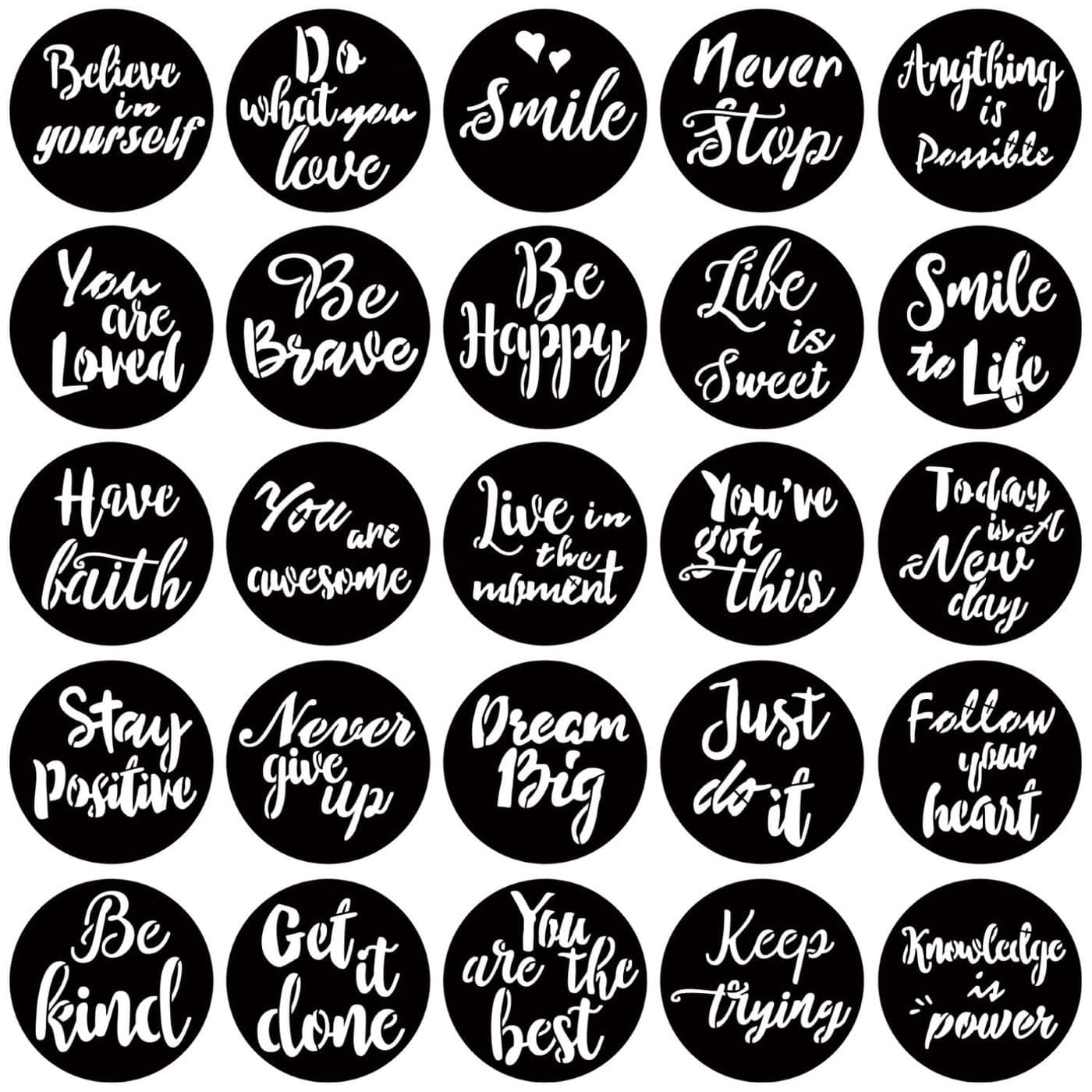 25 Pieces Inspirational Word Stencil Reusable Motivational Stencils for Painting on Wood Signs Wall Fabric Home Decor 3 Inches