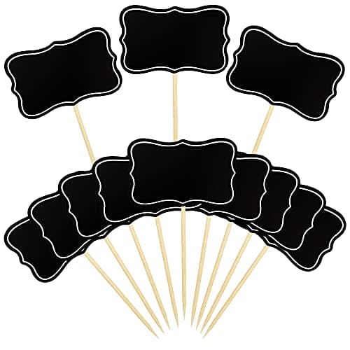 56 PCS Black Chalkboard Picks Chalkboard Sign Food Toppers Cheese Markers Cake Cupcake Topper for Birthday Party Wedding Gender Reveal Baby Shower Decoration Supplies