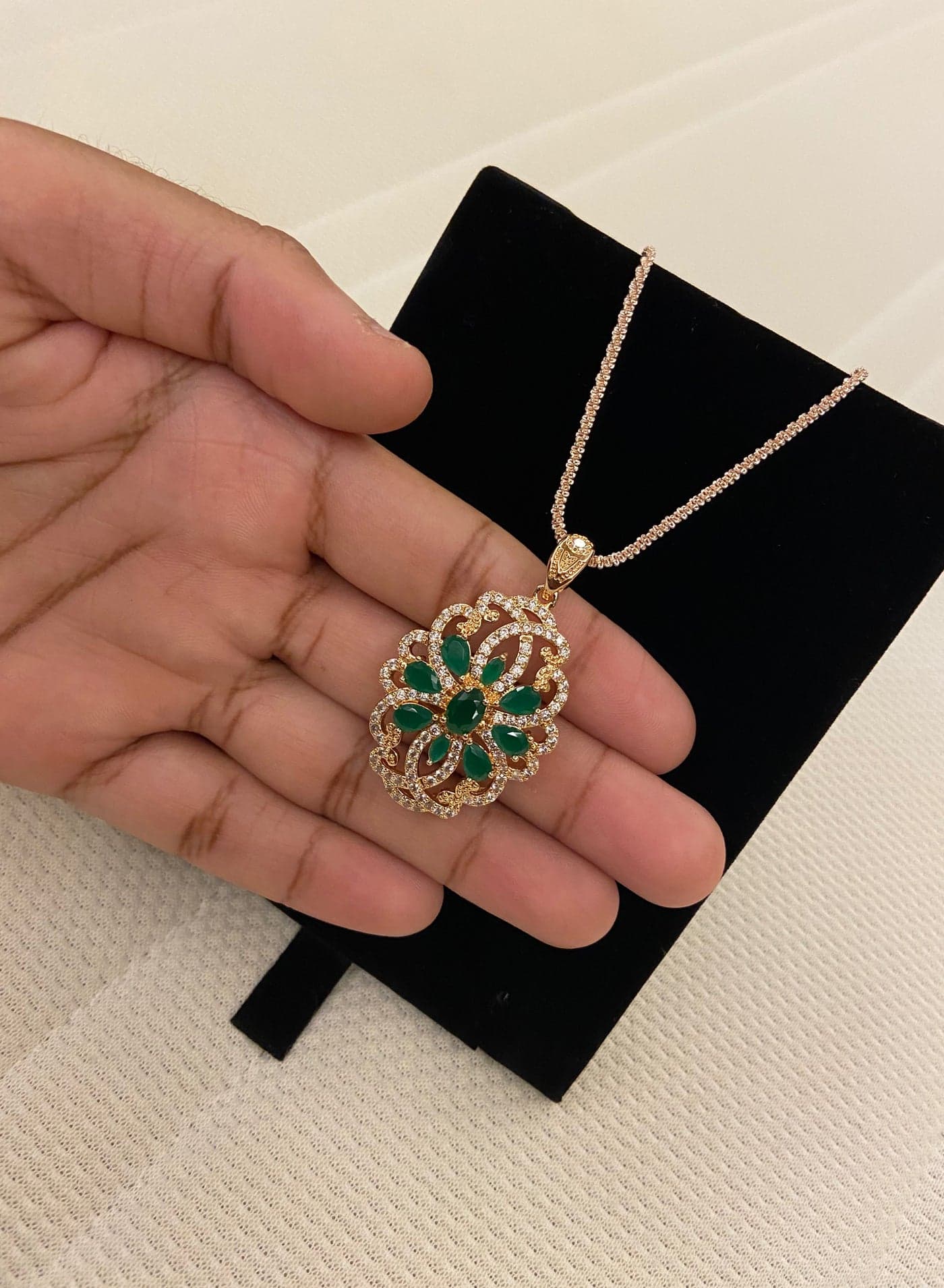 Natural Emerald Necklace Pendant Cubic Zircon 16 For Women