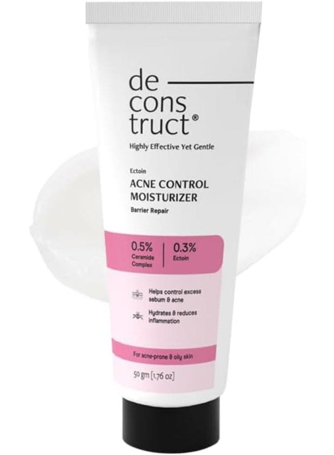 Deconstruct Acne Control Moisturiser with Ectoin & Ceramides for Acne Prone & Oily Skin | Lightweight & Non-Sticky | Soothing & Barrier Repair | Non-Comedogenic | For Men & Women | 50g