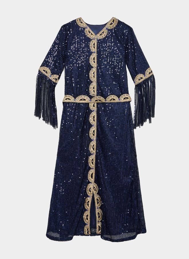 Girls Navy Blue Embellished Sequin Kaftan