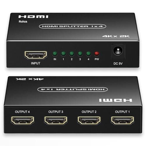HDMI Splitter 1 in 4 Out, 1x4 HDMI Splitter Support 4K@60Hz Full HD 1080P & 3D, Compatible with Xbox PS3/4 Roku Blu-Ray Player