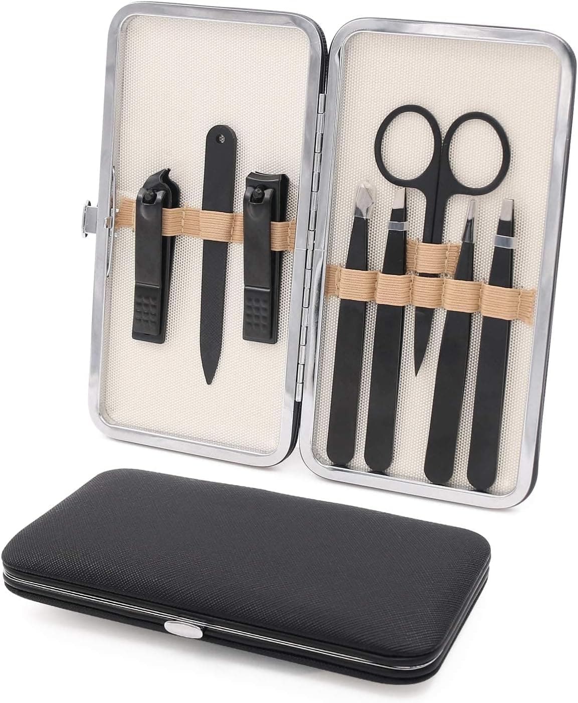 Tweezers and Fingernail Clippers Kit 8 Pcs Professional Tweezer Nail Clipper Set Stainless Steel Manicure Tools with Case for Men Women