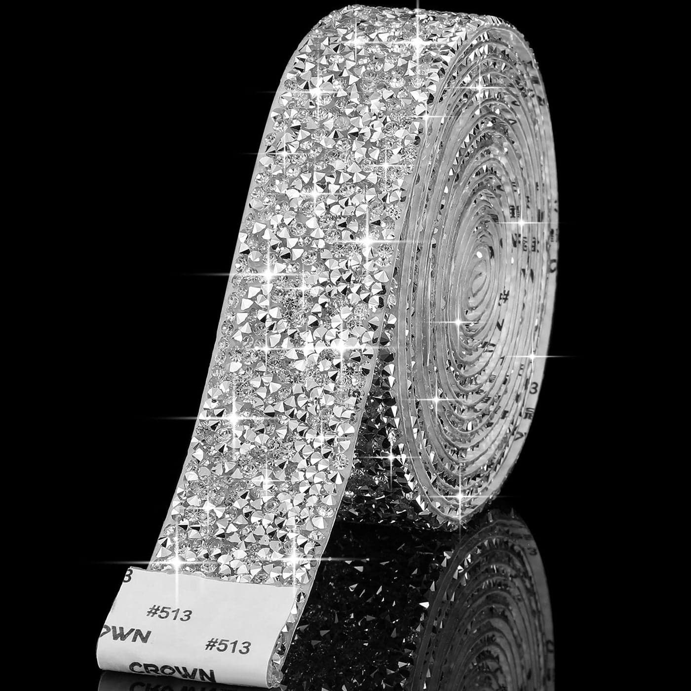 3 Yards Self Rhinestone Ribbon Crystal Rhinestones Stickers Bling Tape Wedding Ribbon Rhinestones for Crafts Car Wrap Phone Mirror Decor Silver White