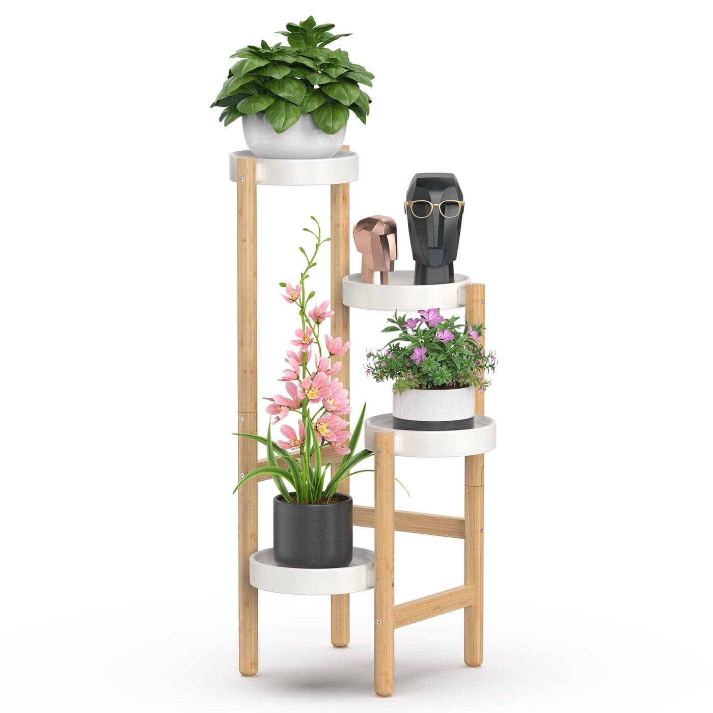Wisuce Bamboo Plant Stands Indoor 4 Tier Tall Corner Plant Stand Holder Plant Display Rack for Outdoor Garden Indoor Home 4 Tier 2