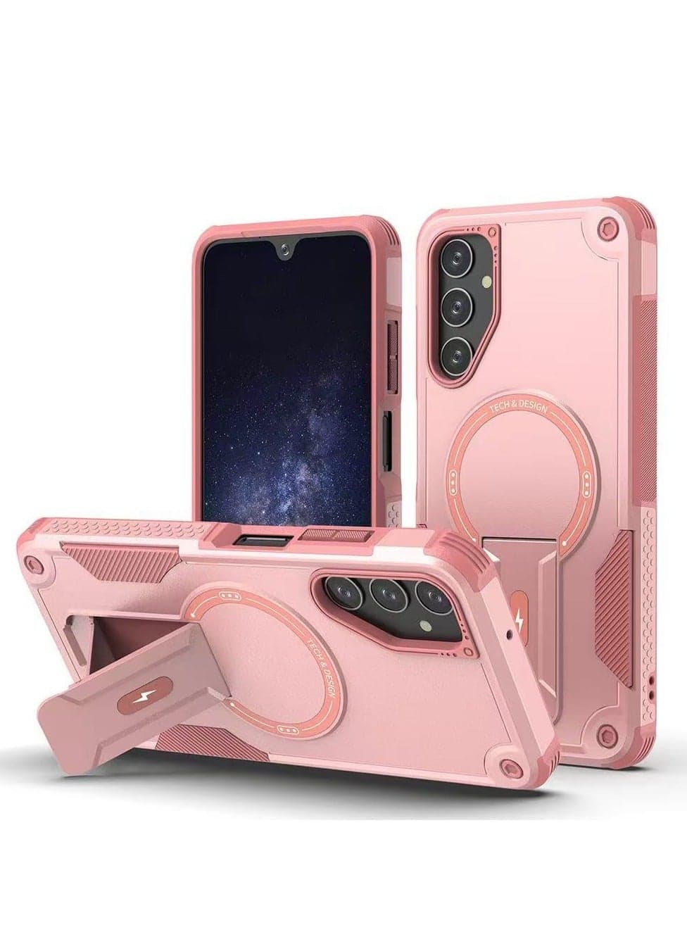 For Samsung Galaxy A56/A36 5G with Kickstand Compatible with MagSafe Dual Laye Drop Proof Phone Case Stand Pink