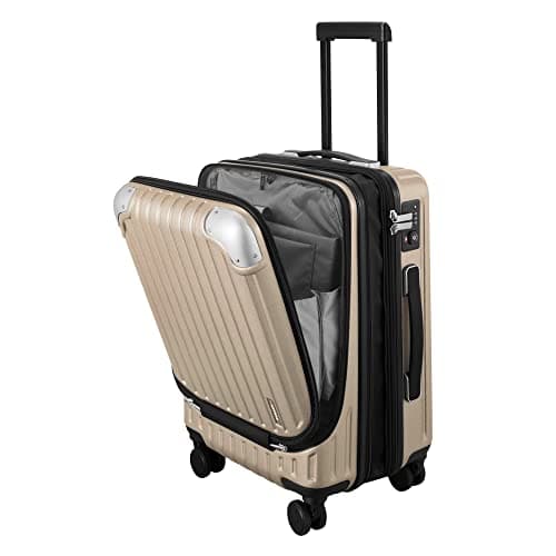 LEVEL8 Grace Carry on Luggage with Front Compartment, 20 Inch Expandable Hardside Suitcases with Wheels, Abs+Pc Harshell Spinner Luggages with Tsa Lock, Travel Bag for Women Men, Champagne