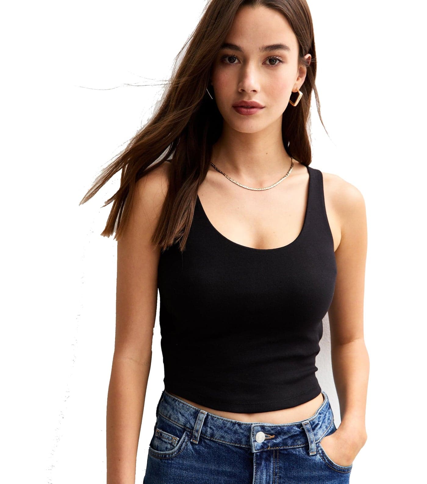 Stars and You Scoop Neck Tank Crop Top, Stretchable Cotton, Sleeveless, Slim Fit, Black, for Women (in, Alpha, XL, Black)