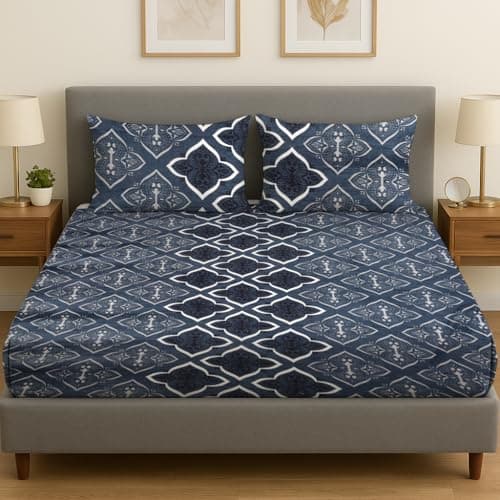 COZY FURNISH Fleece Winter Double Size Woolen Warm 300 Threadcount Bed Sheet with Pillow Covers for Winters 228X254 Cm Woolen Bedsheet for Double Bed with Pillow Covers| H603 | 300 TC | Blue