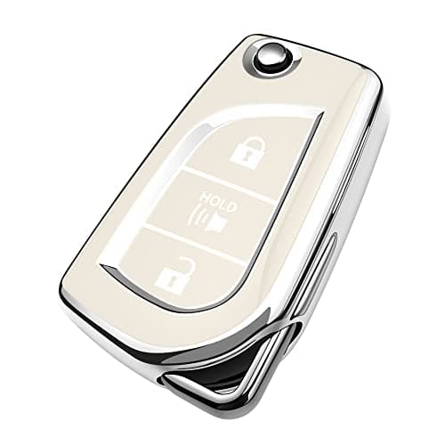 Tukellen for Toyota Key Fob Cover Special Soft TPU Key Case Key Shell Compatible with 2019-2025 RAV4 LE,Corolla SE/LE,2018-2024 Camry SE/LE, Flip Remote Key Shell (White, 3 Buttons)