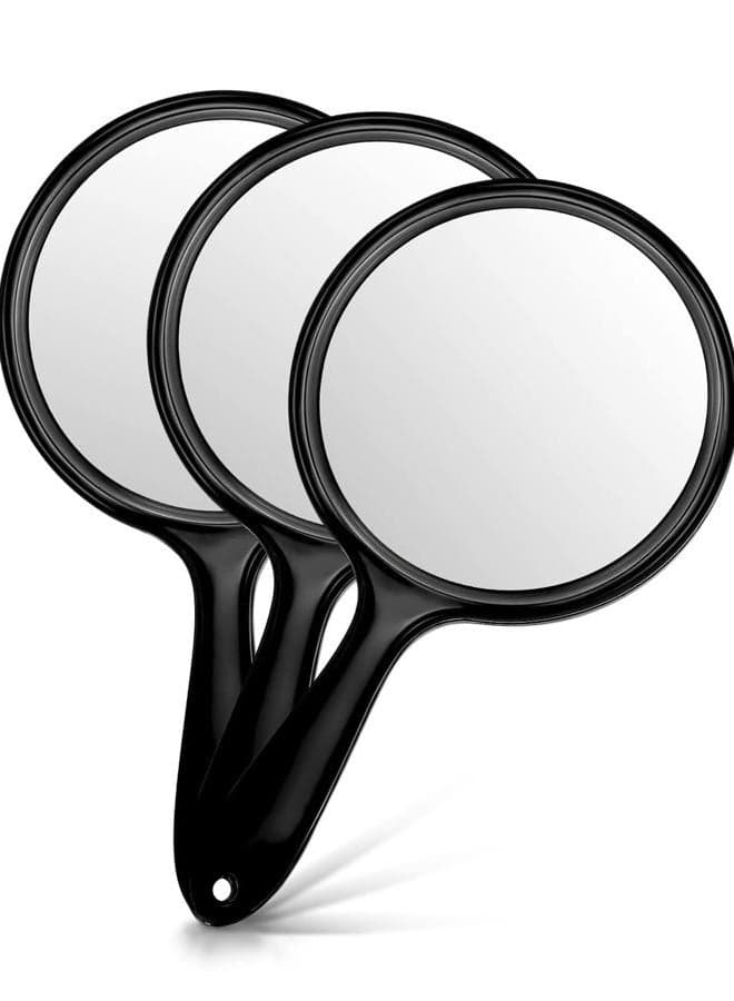 Hand Mirror, Double-Sided Handheld Mirror 1X/3X Magnifying Mirror with Handle, Set of 3 (Transparent Black)