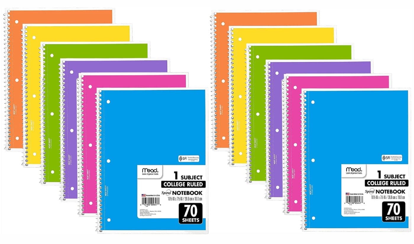 Mead Spiral Notebook 12 Pack of 1Subject College Ruled Spiral Bound Notebooks Pastel Color Cute School Notebooks 70 Pages