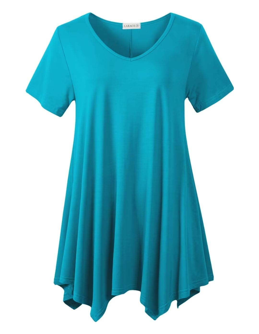LARACE Plus Size Tops for Womens Summer Clothes Short Sleeve Shirts Casual V Neck Tunic Asymmetrical Blouses(Lake Blue 3X)