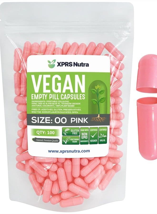 Size 00 Empty Capsules - 100 Count Empty Vegan Capsules - Vegetarian Empty Pill Capsules- DIY Vegetable Capsule Filling- Veggie Pill Capsules Empty Caps (Pink)