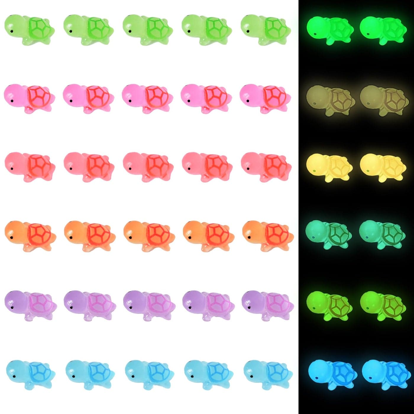 Yuronam Luminous Mini Turtle Figurines Glow in The Dark 50 PCS 6 Colors Miniature Moss Landscape Decoration