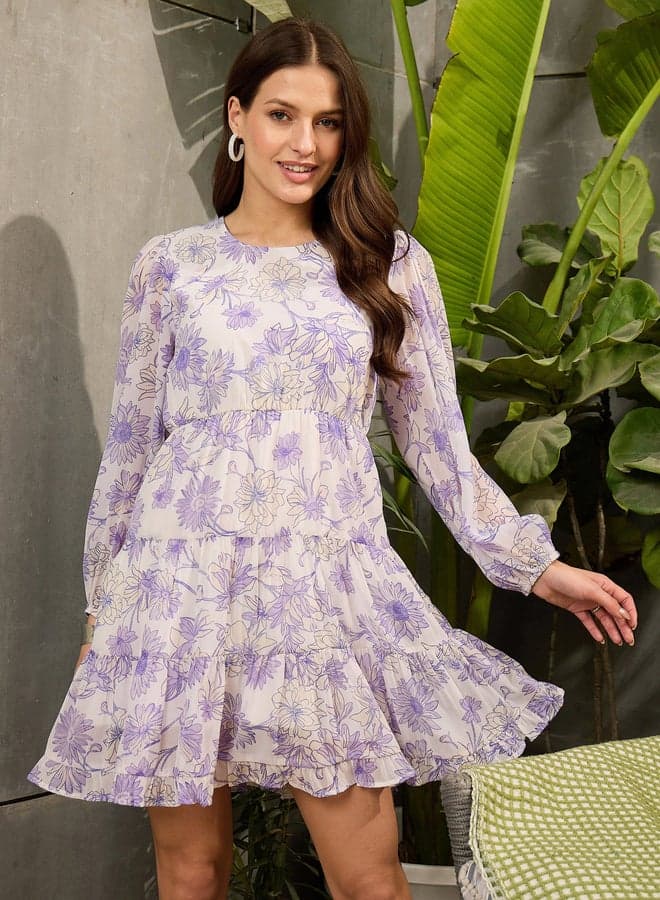 Sassafras White Floral Tiered Mini Dress