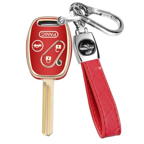 MILD EAST for Honda Key Fob Cover with Keychain Car Key Case Shell Protector for Honda Accord 20032012 Civic 20062013 Pilot 20052015 CRV CRZ Fit Odyssey 4 Buttons Smart Remote Control Red