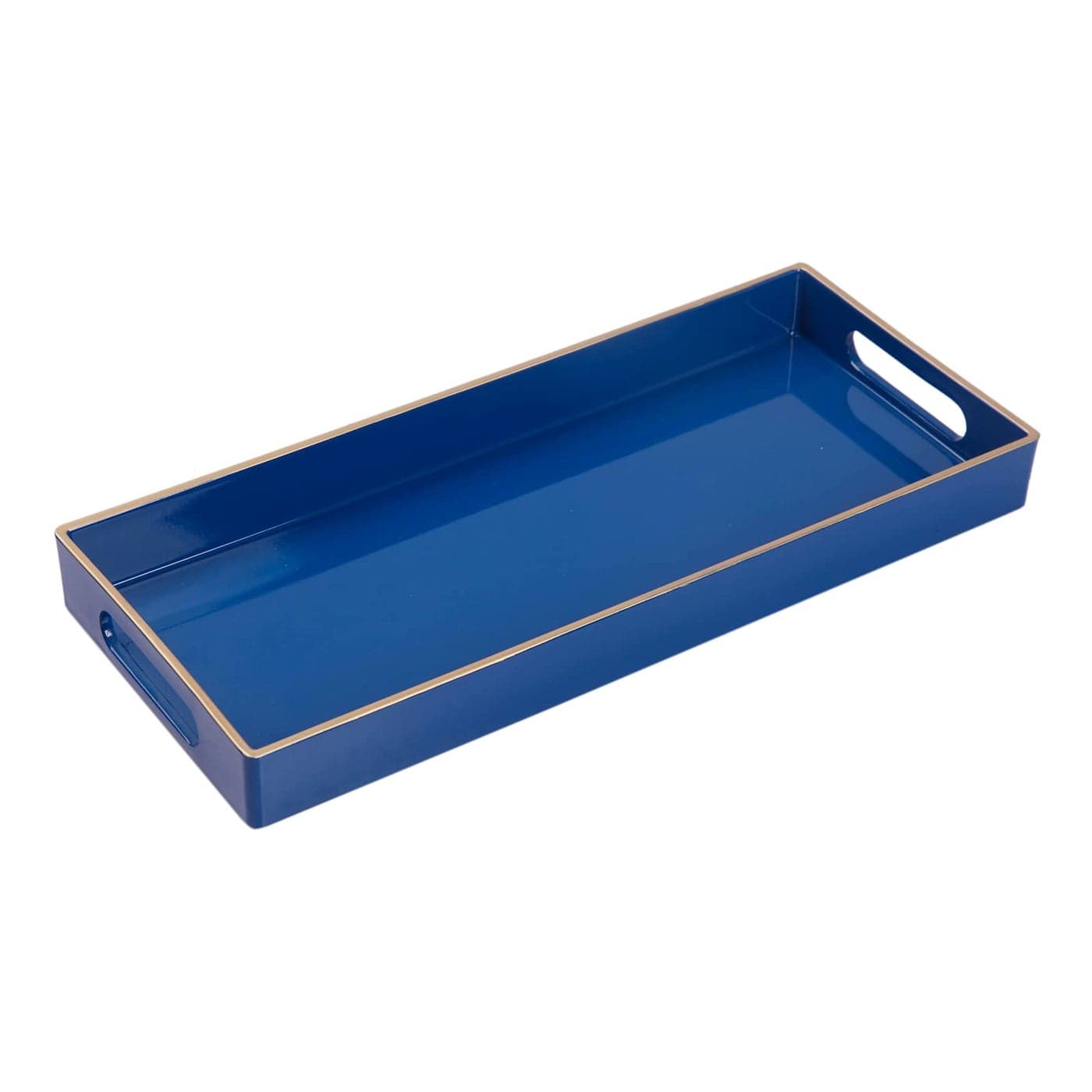 MAONAME Blue Bathroom Tray Plastic Vanity Tray Countertop Sink Trays with Handles Perfume Organizer Trays for Dresser Bathroom Accessories 138 x 6 x 158