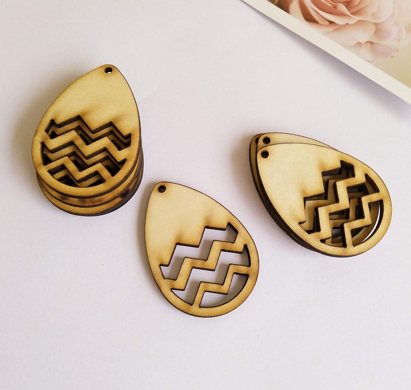 DIY Unfinished Laser Cut Natural Wood Earrings Blanks 30PCS Striped Egg Shape Blanks Supplies Wood Jewelry Accessories 2