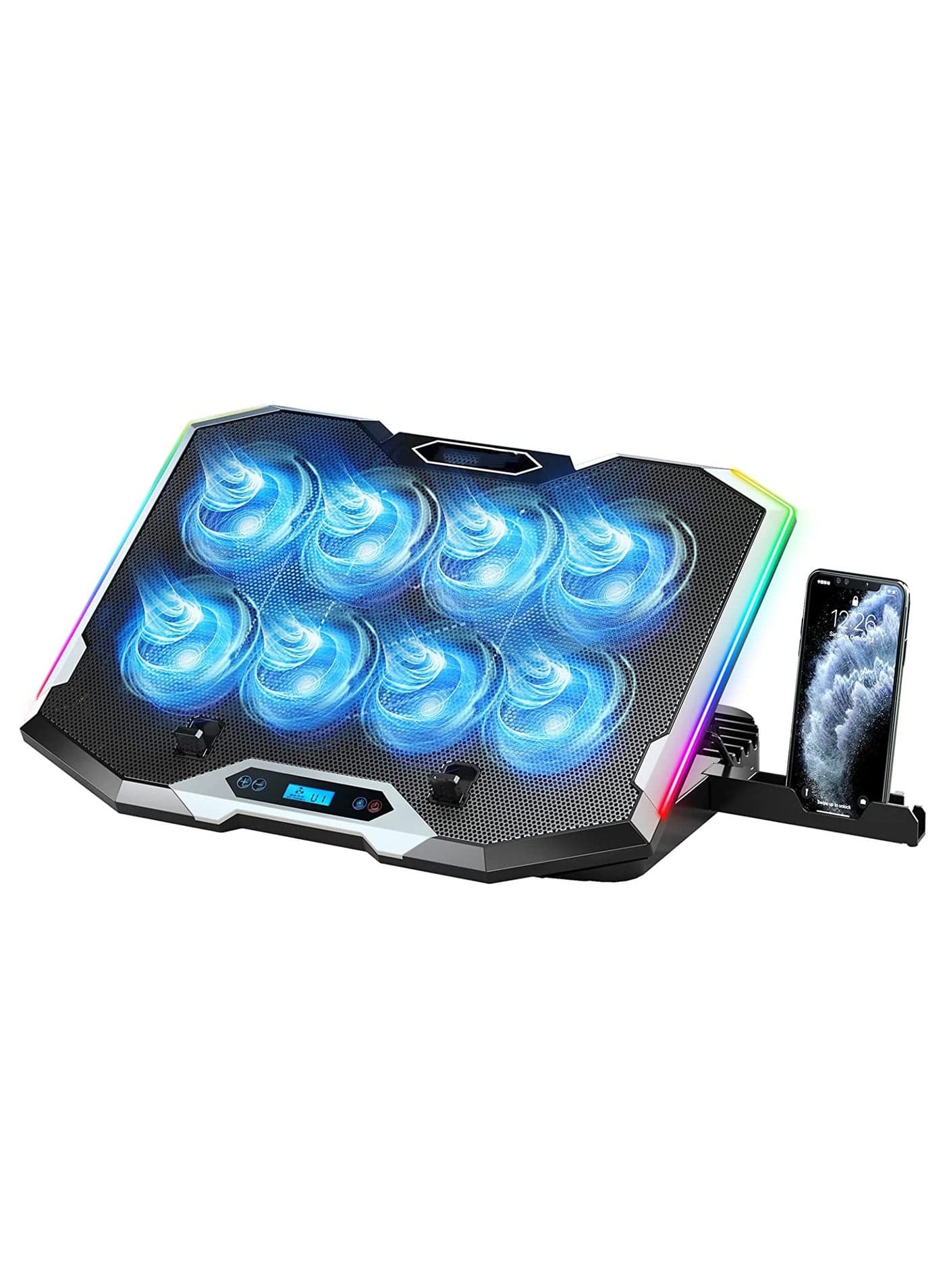 Gaming Laptop Cooling Pad, with 8 Cooling Fans, RGB Laptop Fan Cooling Pad 15-17.3 Inch, Laptop Cooler Stand with 6 Height Adjustable
