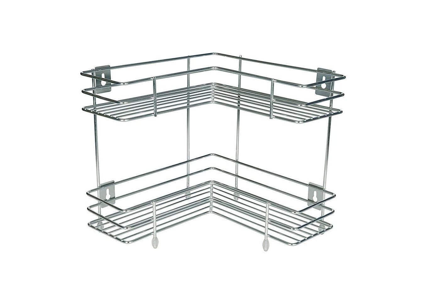 MYPS Stainless Steel 2 Layer LShaped Corner Stand for Kitchen and BathroomMultipurpose Storage RackBathroom Rack