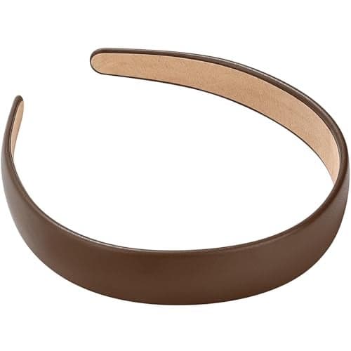 WantGor 1 Inch PU Leather Headband Wide Padded Hairband Fashion Hair Bands Cute Womens Headbands Holiday DIY Hair Accessories Brown
