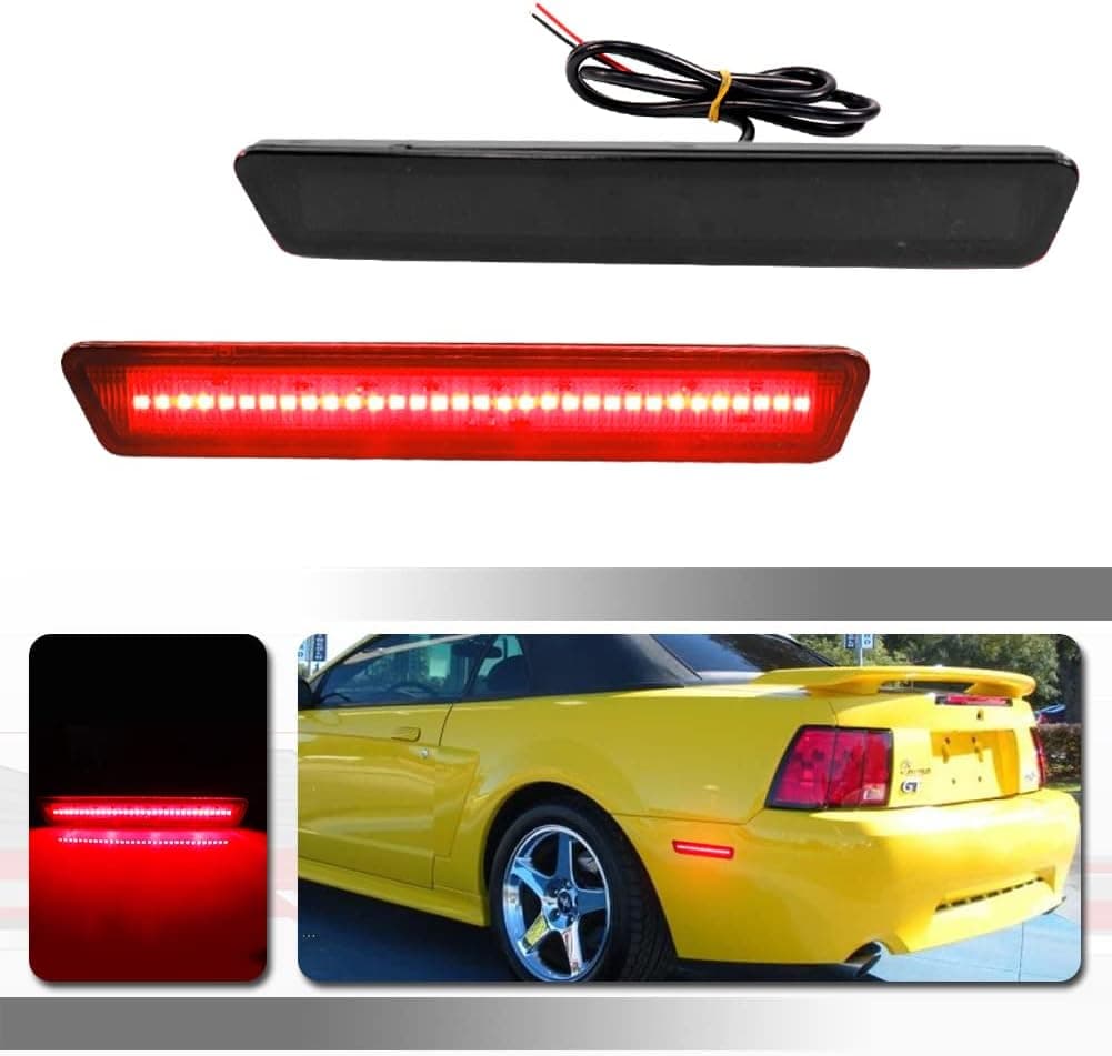 Tonsya Smoked Lens Red LED Rear Side Marker Lights for 1999-2004 Mustang