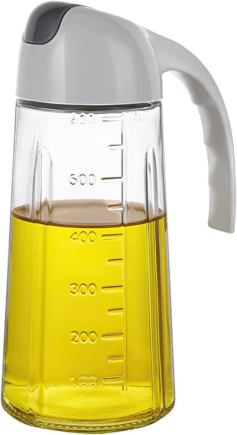 we3 Auto Flip Olive Oil Dispenser Bottle for Kitchen 630ml Beautiful Cooking Glass Oil and Vinegar Cruet with Pourer Oil Container Soy sauce Dispenser