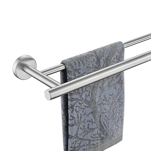JQK Double Towel Bar 12 Inch 304 Stainless Steel Thicken 08mm Towel Rack Holder for Bathroom Washcloths and Hand Towels Brushed Wall Mount Total Length 15 Inch TB100L12BN