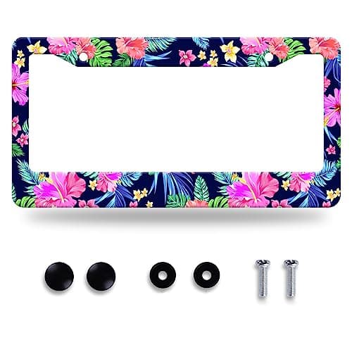 Tropical Hawaiian Leaves Flowers License Plate License Plate Stainless Steel Parts Funny License Plate Decorative with Screws Size 123 x 63 for Women Men