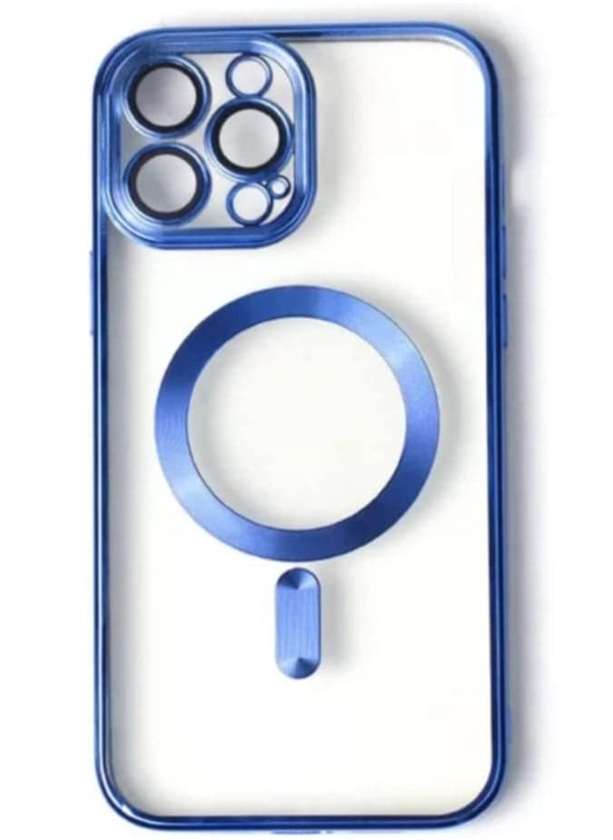 Luxury Plating Clear Magnetic For Magsafe Wireless Charge Case Compatible With IPhone 14 Pro|14 Pro Max Soft Silicone Ultraslim Edges Protective TPU PC Hybrid Case(Blue Pro Max)