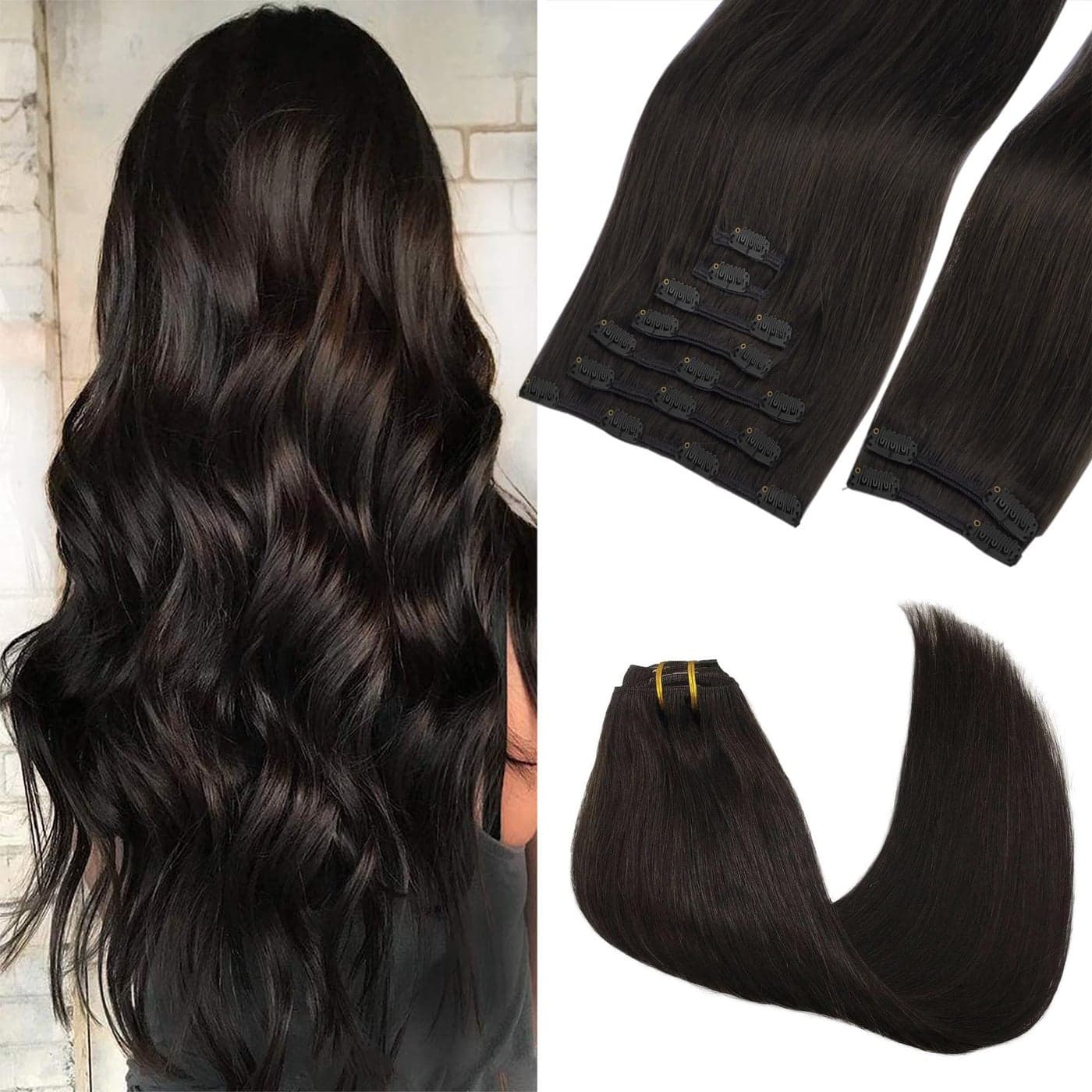 GOO GOO Clip in Hair Extensions Real Human Hair Remy Human Hair Extensions Clip ins for Women Natural Human Hair 16inch 150g 9Pcs 2 Dark Brown