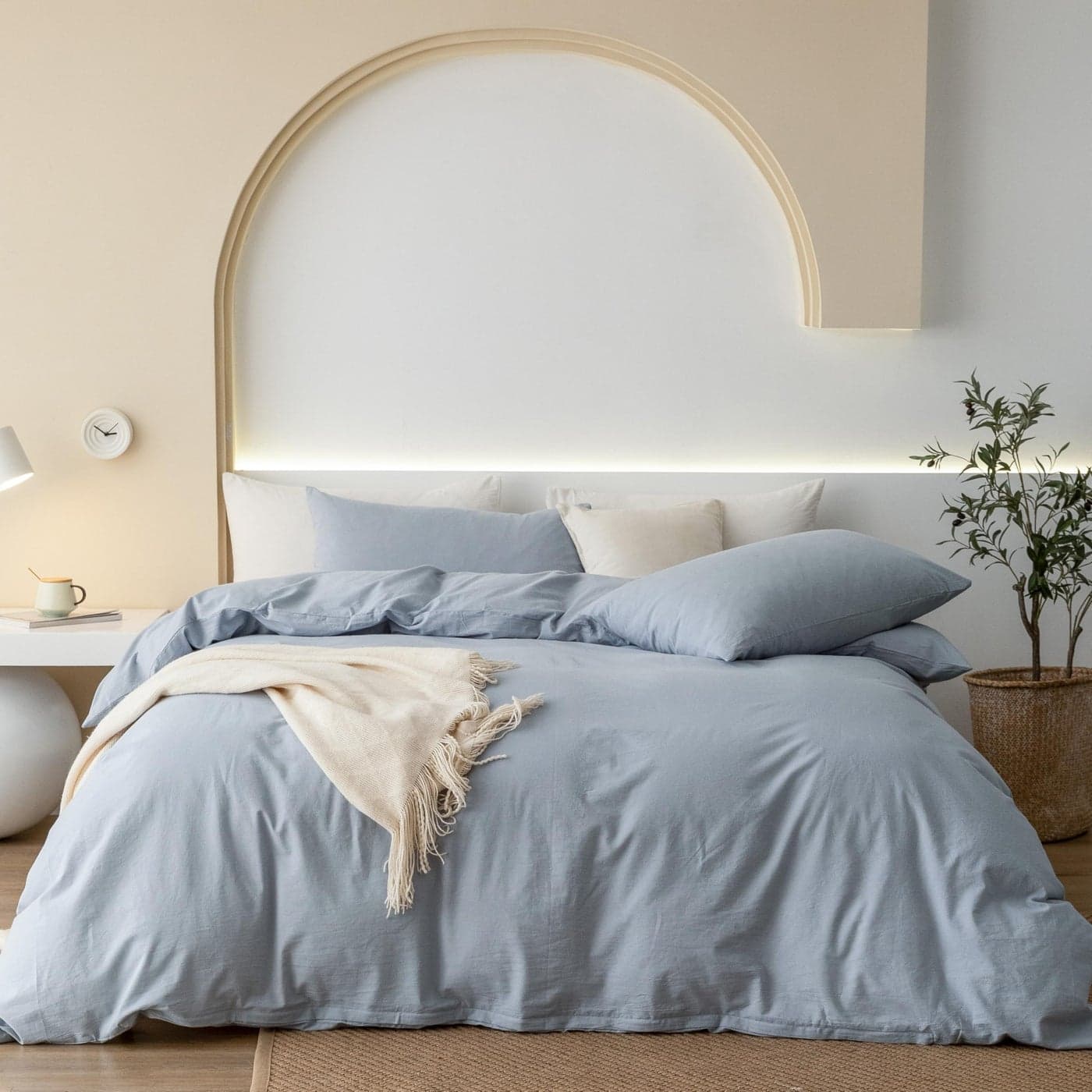 JIYUAN 100 Washed Cotton Duvet Cover Set 3 Pieces King 1 Duvet Cover 104x90 InchesComforter Not Included and 2 PillowcasesLinen Feel Bedding Set Comfy and Breathable Heathered Light Blue