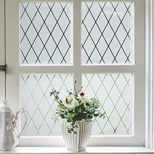 VELIMAX Lattice Frosted Window Film Window Privacy Film Static Cling Window Vinyl Opaque Glass Sticker Non Adhesive Anti-UV 17.7x78.7 inches