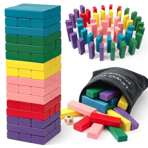 Lewo Wooden Stacking Board Games Building Blocks for Kids Boys Girls 48 Pieces