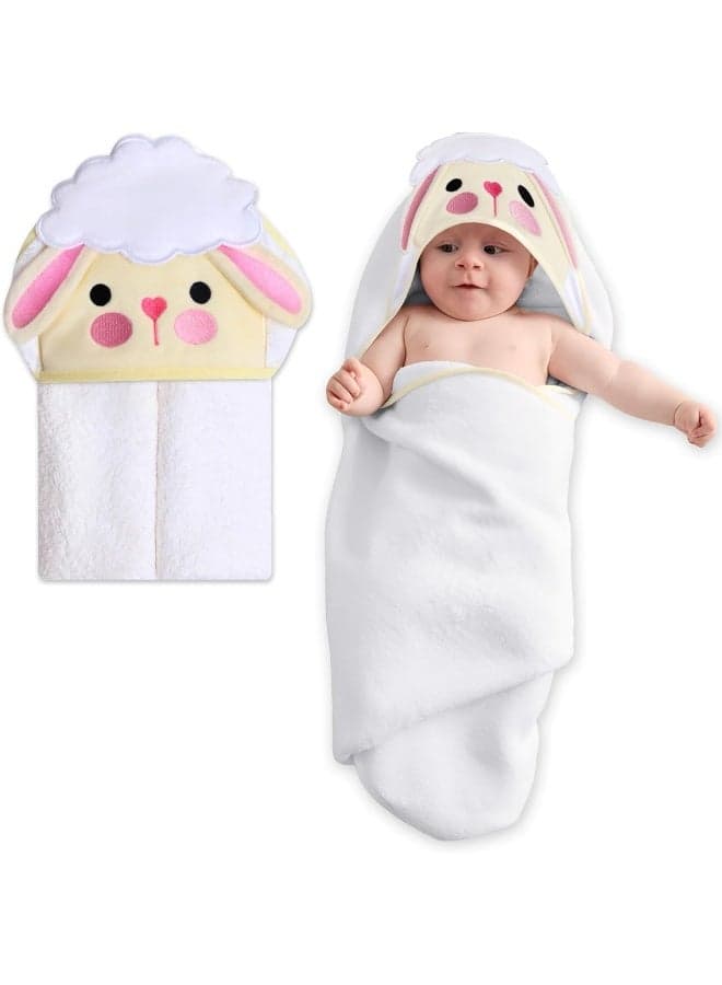 Mother's Choice Baby Towel with Hood - 100% Cotton Ultra Soft and Absorbent (33x33in) Large Baby Bath Towel for Newborn and Infant, Toddler Bath Towel for Boys and Girls, 3D Sheep Hooded Baby Towel