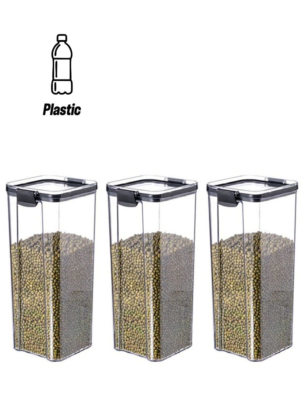 3 PCS of Different Size Kitchen Transparent Plastic Storage Jar Set 1800ml