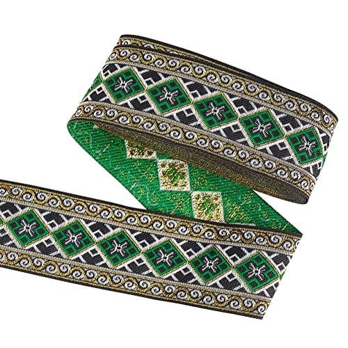 FINGERINSPIRE 76 Yards Jacquard Ribbon 197 inch Wide Vintage Floral Embroidery Ribbon with Rhombus Pattern Green Polyester Sewing Woven Trim for DIY Craft Gift Wrapping Costume Accessory