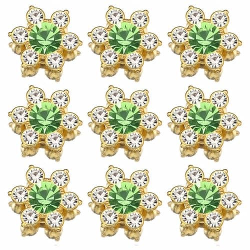100 Pcs 13mm Flower Crystal Rhinestones Flatback Rhinestones Glass Gems for Crafting Gold Base Decorations for DIY Crafts Jewelry Making Clothing Accessories05 Light Green