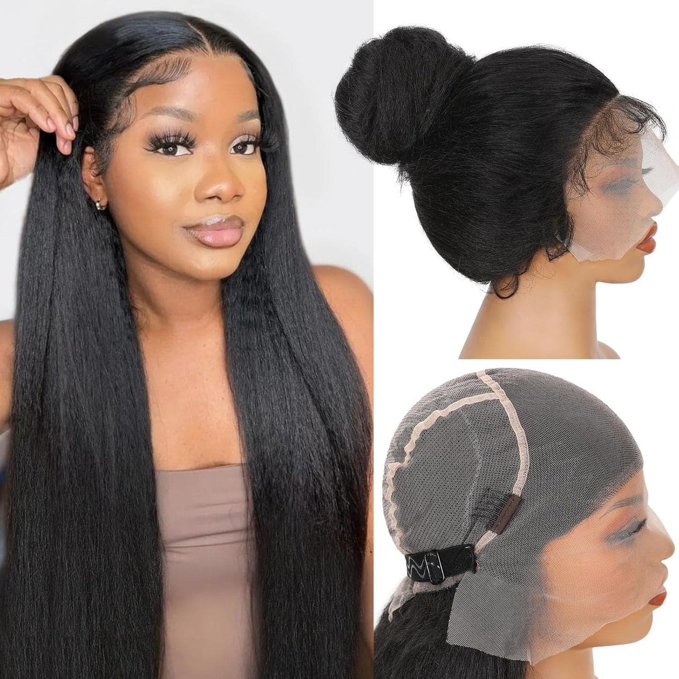 WIGNEE Full Lace Kinky Straight Wig 30 Inch Synthetic Yaki Straight Wig 180 Density PrePlucked Kinky Wig with Baby Hair Yaki Wigs For Black Women Daily Use